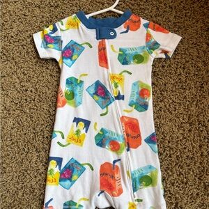 Burt's Bees Baby White Romper with Colorful Juice Box Print - Blue Trim
